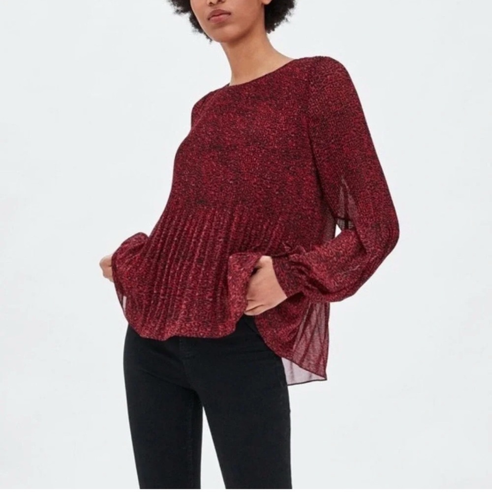 ZARA TRF COLLECTION- Red/Black/Pink Leopard Print Accordion‎ Pleated size Medium